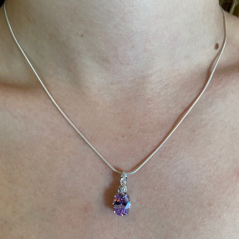 Sterling Silver Lavender Cz Necklace - Picture 7 of 16